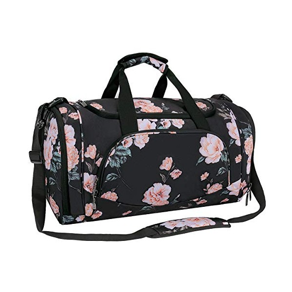 MOSISO Sports Duffel Peony Gym Bag with Shoe Compartment for Men/Women Dance Travel Weekender, Black