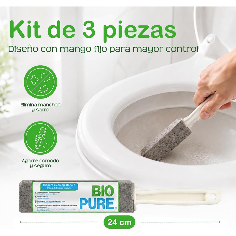 BIOPURE Piedra pómez con agarradera para limpiar el baño. (24cm
