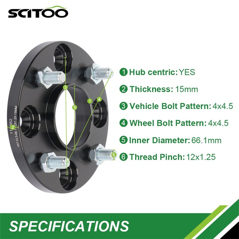 SCITOO 4X 4x114.3 15mm Black wheel spacers adapters Hubcentric 4x4.5