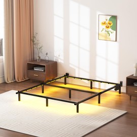 Metal Bed Frame King Size for Box Spring and Mattress, King Bed Frame with Charging Station & LED Lights, 7 Inch High 9-Leg Support Sturdy Bed Base, Easy Assembly, Black
