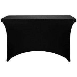 FORLIFE 6Pack Spandex Table Covers 4ft，Fitted Tablecloth for 4ft Rectangular Tables, Stretch Patio Table Covers, Universal Spandex Table Cover for Wedding, Banquet, Party - Black