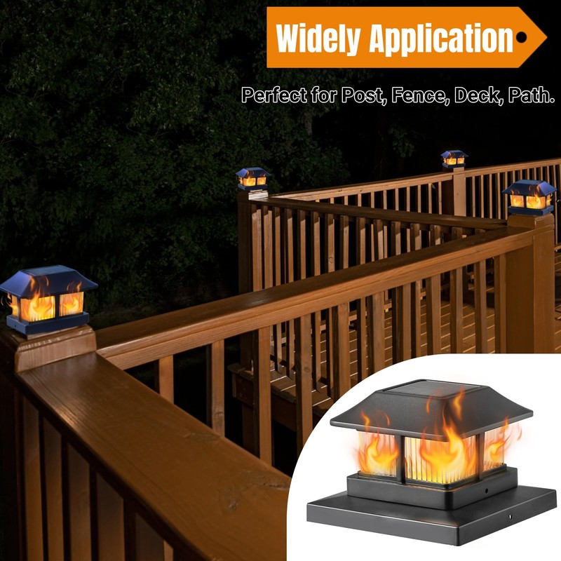 Dynaming Solar Flame Post Cap Lights Outdoor, Solar Powered Fence