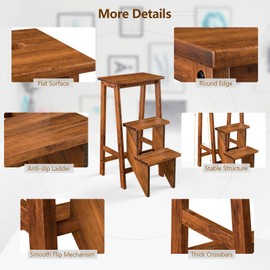 Giantex 3 Step Ladder, Lightweight 3-in-1 Multifunctional Step Ladder w/Anti-Slip Reversible Pedal, Hollow Handle Design, Used for Storage Shelf, Sitting Chair, Folding Pine Wood Step Ladders