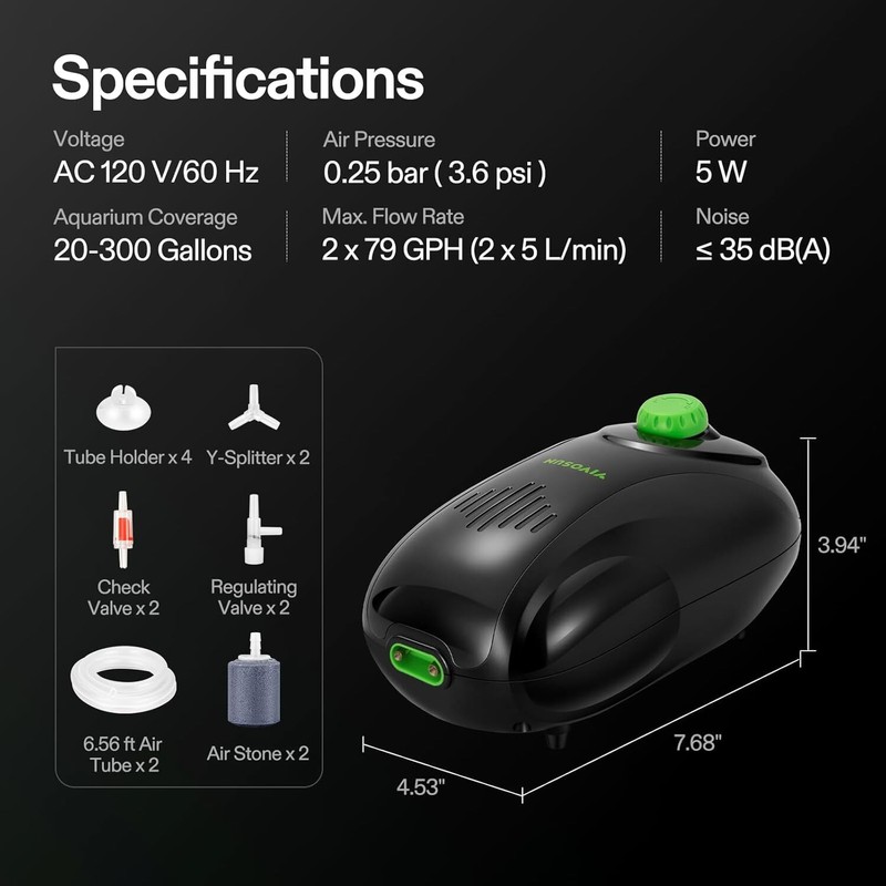 VIVOSUN 5W 160GPH Air Pump Kit Aquarium Aerator for 300