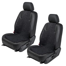 ZONETECH Black Wood Beaded Seat Cushion - Premium Quality Massaging Double Strung for Stress-Free Driving All Day,Universal Fit for Vehicles and Office Chairs (2 Pack)