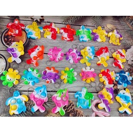 30 Packs Bulk Ocean Turtle Fish Octopus Mini pop Fidget keychain,School Holiday Party Favors Classroom Summer Students Prizes