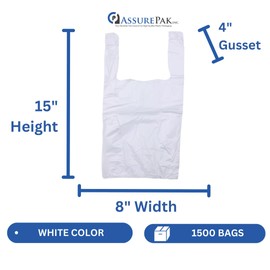 Clear Natural Color T-Shirt Bags - 1/10 BBL 8"X4"X15" - 1500 Bags - 14 microns - Clear - CLR8415BBL14M