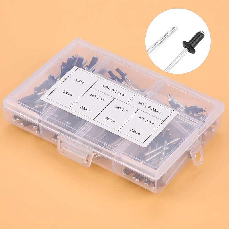 Black Aluminium Rivets, 120 Piece Aluminium Blind Rivet Mounting Assortment,