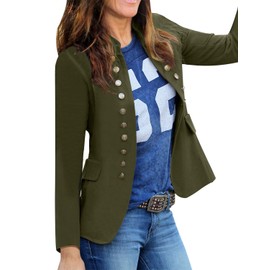 Roskiky Women's Blazer For Women, Cardigan, Casual Business Jacket, With Pockets, Decorative Buttons On The Front, Army Green, m