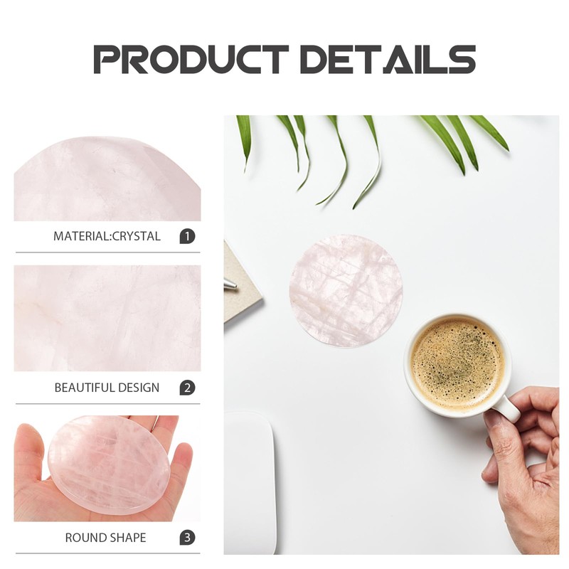 Rose Quartz Crystal Coasters, Round Gemstone Coaster for Drinks Pink