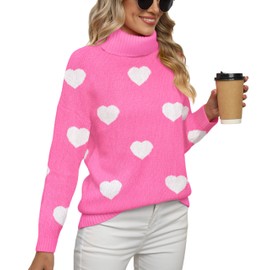 Jouica Women's Valentine Heart Sweater Long Sleeve Oversized Chunky Knitted Pullover Tops,Love Pink,XX-Large
