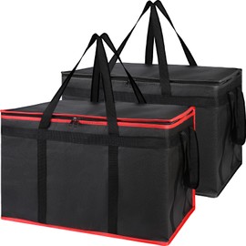 Bodaon 2-Pack Insulated Food Delivery Bag, XXX-Large Meal Grocery Tote Insulation Bag for Hot and Cold Food, Commercial Warming, Large Capacity Reusable Shopping Bags, Cooler Bags (Black + Black-Red)