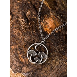 HAQUIL Magical Mushroom Necklace Charm Necklace For Women, Vintage Mushroom Pendant with Round Crescent Moon Necklace Cute Mushroom Jewelry Gifts