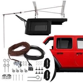 2025 Upgraded Hardtop Removal Lift, Compatible with All Jeep Wrangler JK JL Models, KlenzMate Top Hoist with Safe Anti-Drop System, Easy One-Person Operation, Self-Leveling, Supports 8-16 Ft. Ceiling