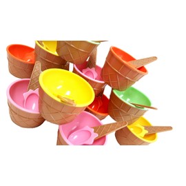 Dondor Enterprises - Tazas de helado de plástico con cucharas, cuencos de postre festivos, colores surtidos (paquete de 12 unidades)