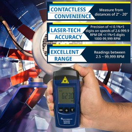BAFX Products Handheld Infrared Light Non Contact Digital RPM Tachometer Meter to Measure Rotational Speeds