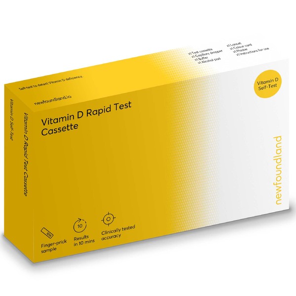Newfoundland Vitamin D Test Kit - UV Deficiency Detection - 99% Accurate Home Test for Vitamin D Levels - Certified by CE & MHRA - Blood Test Kit for D3 & D2 - Sunlight & UVB, Single Person Testing