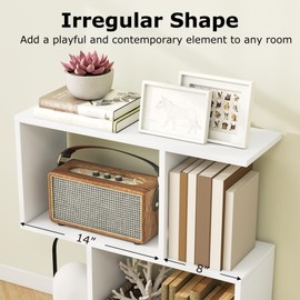 LOKO 3-Tier Geometric Bookshelf Set of 2, S-Shaped Open Bookcase, Freestanding Decorative Storage Shelving, Home Storage Organizer for Living Room, Bedroom, Home Office (2, White)