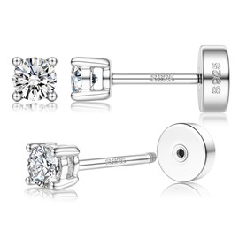 White Gold Plated Moissanite Stud Earrings with Flat Back,925 Sterling Silver Moissanite Earring for Women Men,Small Round Cut D Color VVS1 Lab Created Stud Earrings Hypoallergenic Jewelry Gift 0.2ct