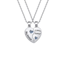 BAUNA Matching Big Sis Little Sis Heart Necklace Set Sister Necklace for 2 Gift for Sister Family Best Friends (Sister Necklace Set)