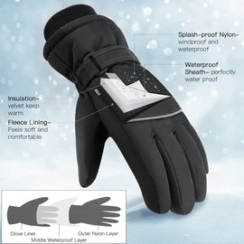 OOPOR Kids Winter Warm Waterproof Ski Gloves - Non-Slip Skating Gloves, Thermal Winter Gloves, Thickened Snow Gloves, Outdoor Sports, Windproof Gloves for Bike, Boys, Girls