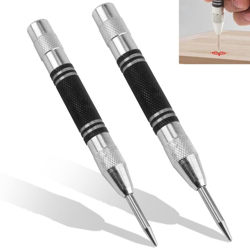 2PCS Automatic Centre Punches, Heavy Duty Spring Loaded Center Hole