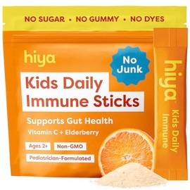 Hiya Kids Immune Support – Vitamin C, Elderberry & Beta Glucans for Ages 2+, Delicious Orange Flavor, 0g Sugar – 20 Stick Packs for Toddlers & Kids