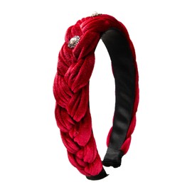 Alpenflüstern Helena Women's Costume Headband Velvet Braided Look – Women's Hair Accessories Braided with Pearl Ornament, Hair Band Non-Slip for Dirndl (in Traditional Colours) ADV133 (Red)