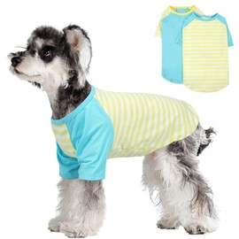 Kuoser 2 Pack Dog Shirts for Small Medium Large Dogs, Breathable Cotton Summer Dog Tshirts, Cute Puppy Sweatshirt Clothes with Funny Stripes,Pet T Shirts for Boys & Girls