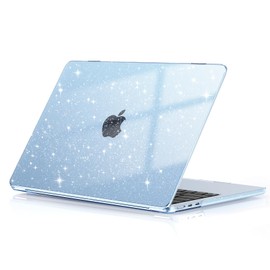 EooCoo Compatible for MacBook Air 13 inch Case M4 M3 M2 2025 2024 2022 Release, A3240 A3113 A2681 with Touch ID, Transparent Plastic Hard Shell Cover Mac 13.6 - Glitter Crystal Blue Sky