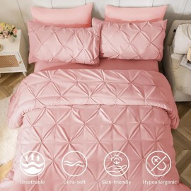 Does Not Apply  Comforter Set 7 Pieces - Bed in a Bag for All Season, Pintuck Queen Pink