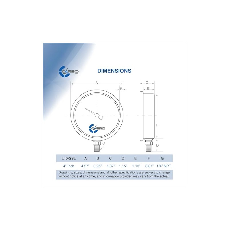 CARBO Instruments 5000 PSI Glycerin Liquid Filled Pressure Gauge, 4"