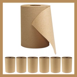 Pokanic Paper Hand Towel 6 Rolls Natural Brown 8 inch 350 ft 1 Ply Hardwound Dispensers