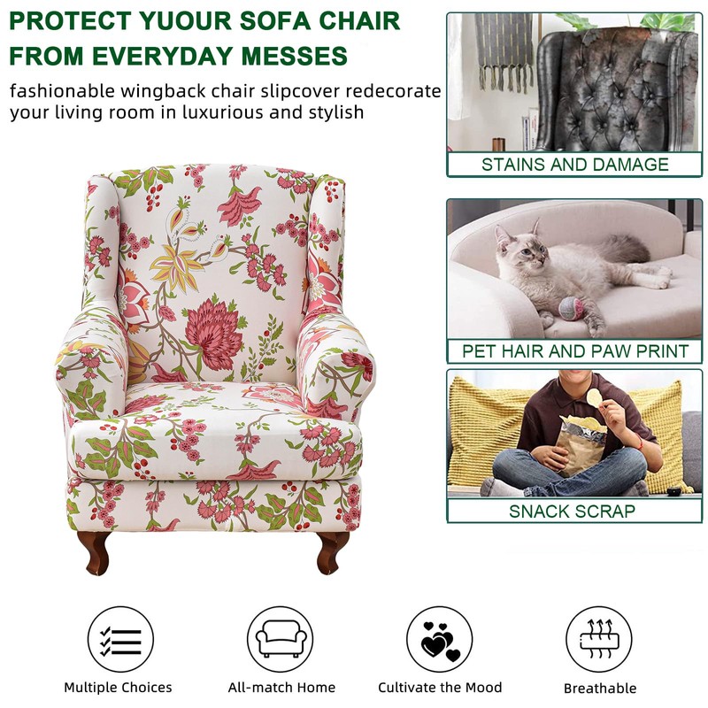 CRFATOP Wingback Chair Covers 2 Pieces Stretch Printed Wing Back