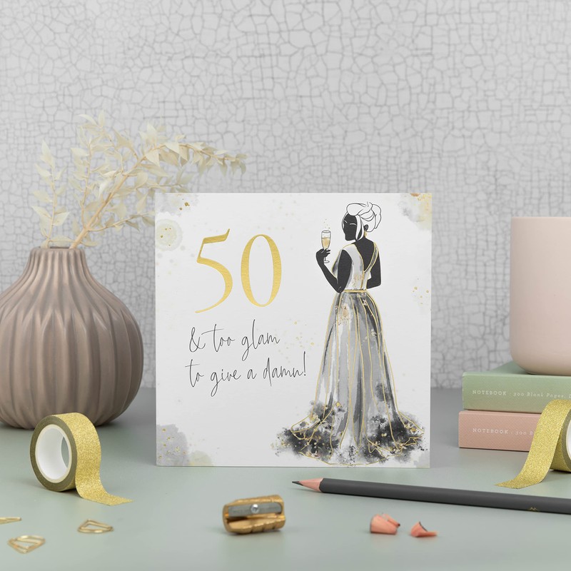 Ruby Ashley 50th Birthday Card Women. Luxury Gold Foil Card.