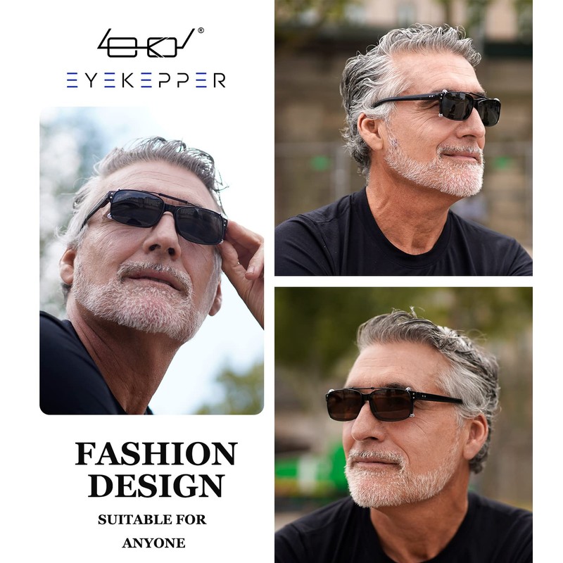 Eyekepper Grey/Brown/G15 Lens 3-pack Clip-on Polarized Large Sunglasses 58x38 MM