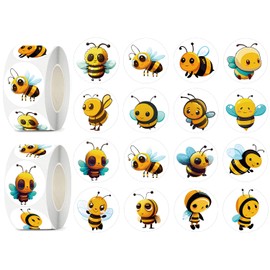 UVUXO 600 Pcs Bee Stickers for Kids- 1.5 Inch Round Stickers Roll 16 Tyles Cute Bee Kindergarten Stickers Teacher Sticker for Kids Birthday Party School Reward Giveaways