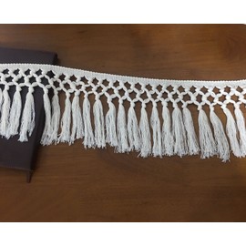FQTANJU 3 Yards 14cm Wide Tassel Trim, Cotton Tassel Fringe Boho Macrame Tassel Ribbon for Sewing Accessories DIY Crafts and Home Decoration (Ivory White)