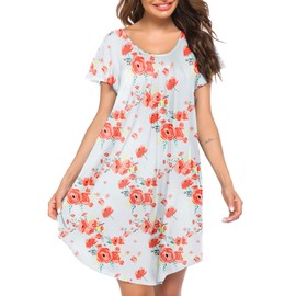 Ekouaer Womens Nightgown Soft Sleepwear Pleated Sleepshirt Sleep Dress Short Sleeve Nightdress Purple Die Tye XL