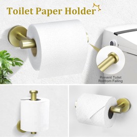 TURS Brushed Gold Toilet Paper Holder 2 Towel Hooks SUS304 Stainless Steel 3-Pieces Bathroom Accessories Kit Wall Mounted