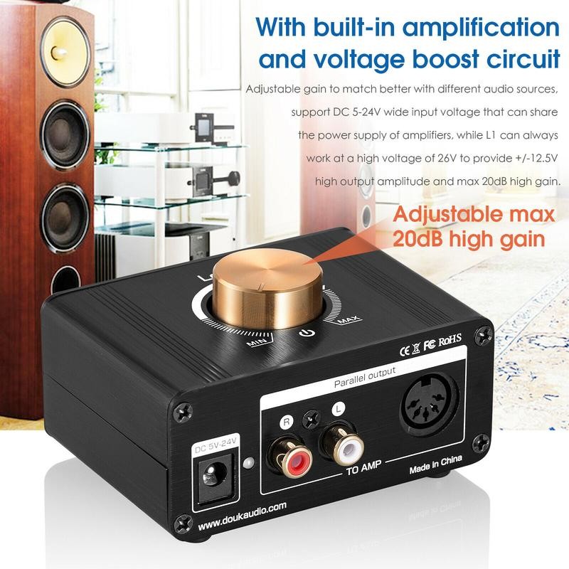 Douk Audio Mini Stereo Line Level Booster Amplifier Audio Preamp