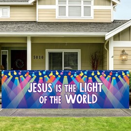 AnyDesign VBS 2026 Decoration 2 x 6.6 Ft Backdrop Background Neon Jesus Christian Bible Hanging Banner with Rope for Vacation Church Party Yard Garden Photo Booth Prop