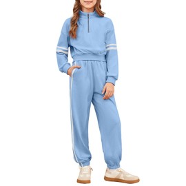 blibean Tween Girls Clothes Sets Kids Fall Long Sleeve Crop Sweatshirts Cute Clothing Outfits Fashion Sweat Suits Niña Size 6-7 Years Old Blue