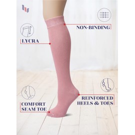 Hugh Ugoli Women's Bamboo Knee High Socks | Comfort Seam Long Dress Socks, Soft & Lightweight | 4 Pairs, Rose Cloud, Shoe Size: 8-11