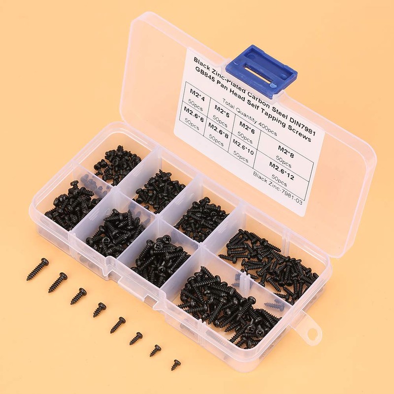 Self Tapping Screw,Fasteners Threaded Screw,400Pcs Black Cross Countersunk Wood Screws
