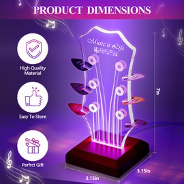 Wonderjune RGB Light up Guitar Pick Holder 7 Color Changing LED Guitar Headstock Shaped Pick Storage Guitar Pick Display Guitar Accessories Hold 6 Picks with Wooden Base for Guitar Players Guitarists