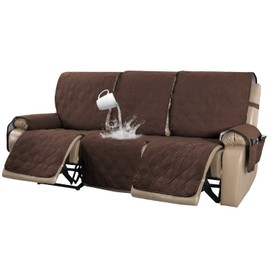 Turquoize 100% Waterproof Recliner Sofa Cover 3 Seat Reclining Couch Cover for 3 Cushion Couch Waterproof Recliner Sofa Protector Cover for Dogs Pets with Non Slip Backing and Strap (Large, Brown)