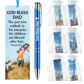 Dispowreath 24 Pcs/12 Sets Father's Day Christian Gift, God Bless Dad Bookmark Church Gift Include 12 Proverbs 20: 7 Bookmark 12 Religious Bible Verse Ballpoint Pen for Men Church Prizes Party Favors