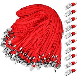 200 Pieces Lanyards Bulk with Clip Flat Neck Lanyard Badge Lanyard with Swivel Hook Bulldog Lanyards for ID Cards Badges Holder (Red)