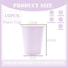 YAAVAAW 16P Light Purple Party Paper Cups,9oz Paper Cups Cold/Hot Drinking Cups Tea Coffee Cups Solid Color Party Cups for Kids Adult Birthday,Picnics,Wedding,Baby Shower,Purple Party Supplies